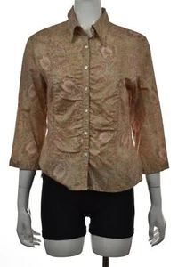 Top de mujer Talbots, talla 10, verde beige, cachemira con botones, manga 3/4, algodón - Imagen 1 de 5