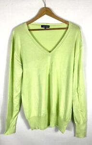 Marie Lund Women's Sweater Pullover Green Viscose Blend V-Neck Size 2XL