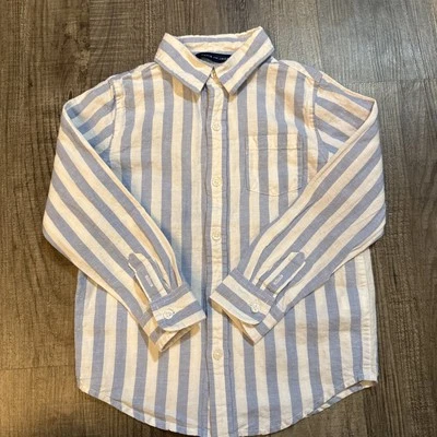 Janie & Jack Boys Long Sleeve Button Up Blue Striped Shirt Size 4 - Image 1 of 3