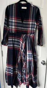 Vestido Anthropologie Isabella Sinclair Tartán Pañuelo a Cuadros Midi Sobrepelliz M - Imagen 1 de 24