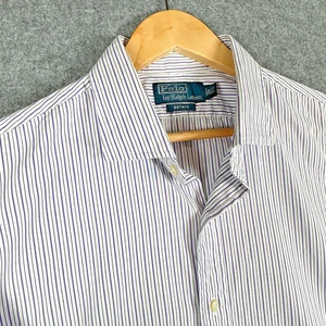 Polo Ralph Lauren Shirt Mens 17.5" Collar White Striped Regular Fit Estate 90s - Picture 1 of 12