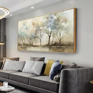Abstract Wall Art Artwork Retro Trees Pictures Decor Canvas Painting Framed R... - Picture 1 of 7