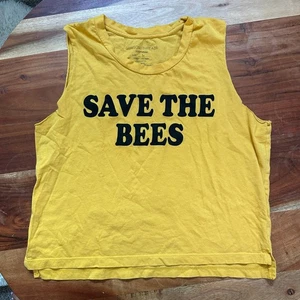 Save The Bees Cropped Boxy Casual Novelty Tee Size M Yellow Lounge Sleepwear - Picture 1 of 3