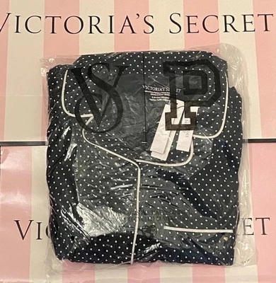 Nuevo VICTORIA'S SECRET Conjunto de Pijama Largo Modal Suave Pantalones y Top Negro Lunares XS Foto 1 de 4
