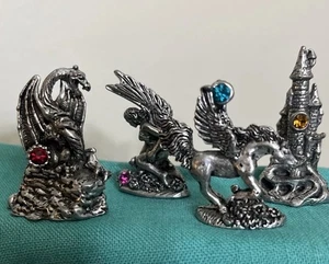 VTG CCI Pewter Fantasy Figures Castle Pegasus Dragon Wizard Fairy Crystal Lot 4 - Picture 1 of 10