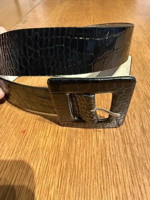 Antonio Melani Belt Small Black Faux Croc Embossed Leather Wide Square Buckle - Image 1 of 4