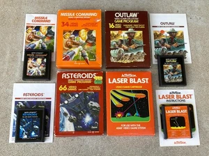 Atari 2600 Laser Blast, Asteroids, Outlaw, Missile Command Games CIB - Picture 1 of 6