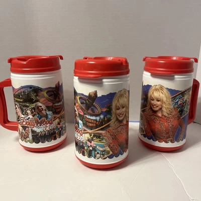 (3) 2006 Dollywood Theme Park Lrg Whirley Mug Dolly Parton 28 Oz Roller Coaster - Image 1 of 4