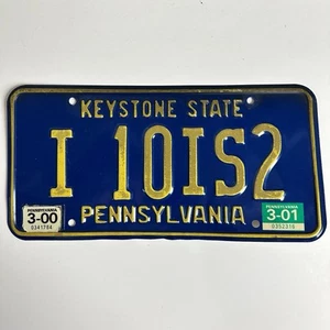 VTG Pennsylvania I 10IS2 Vanity License Plate Blue Yellow 3-00 3-01 Stickers - Picture 1 of 2