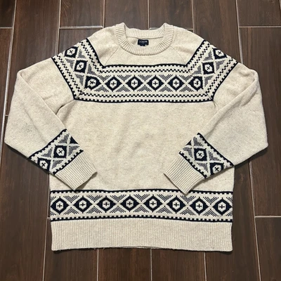 J Crew Raglan Fair Isle Sweater Men's Size Large Lambs Wool Blend Preppy AF466 - Image 1 of 4