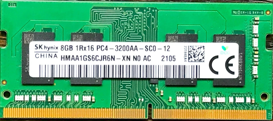 SK Hynix 8GB 1Rx16 PC4-3200AA-SC0-12 DDR4 25600MHz SDRAM HMAA1GS6CJR6N-XN - Image 1 of 1