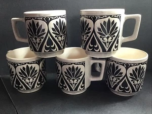 MCM Japan Set of 5 Embossed Textured Ceramic Coffee Cups Mug Art Deco Style - Picture 1 of 9
