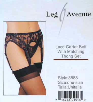 Leg Avenue Fashion Black Lace Garter Belt & Thong Set Regular One Size - Image 1 of 2