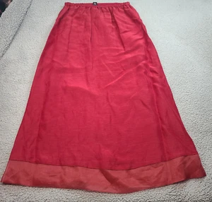 Eileen Fisher Womens Midi Skirt Sm Red Silk Linen Pullon Elastic Waist Small EUC - Picture 1 of 9