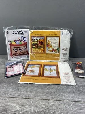 Vintage Cross Stitch Lot Oval Hoop And Display Stand Kit Harvest Time - Image 1 of 4