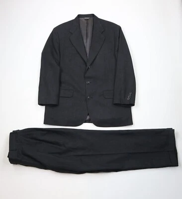 Vintage 90s Gap Mens 42R Wool 2 Piece Suit Wedding Charcoal Gray Wide Leg 38 USA - Image 1 of 4