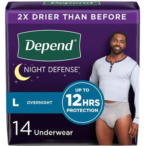 Depend Night Defense Incontinence Underwear for Men, Adult Diapers, L, 14 Count - Picture 1 of 5