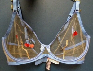 Agent Provocateur cherry bra 36DD sheer Donnie sky blue transparent NEW defect - Picture 1 of 7