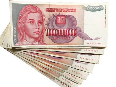 Billete circulado Yugoslavia de 1.000 millones de dinaras 1993 moneda dinero en efectivo Foto 1 de 4