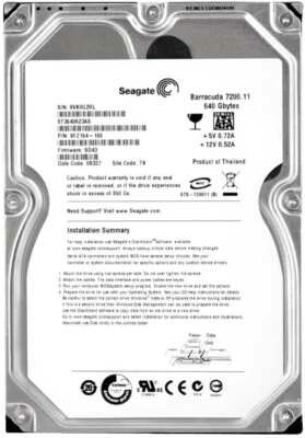 SEAGATE BARRACUDA 7200.11 ST3640623AS 640GB 7200Rpm 16MB SATA II 3.5'' Pollici - Immagine 1 di 3