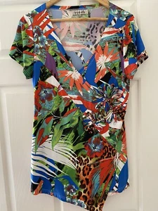 Person-elle Size L 12 - 14 Vibrant Colourful Stretch Short Sleeve Shirt Top - Picture 1 of 4