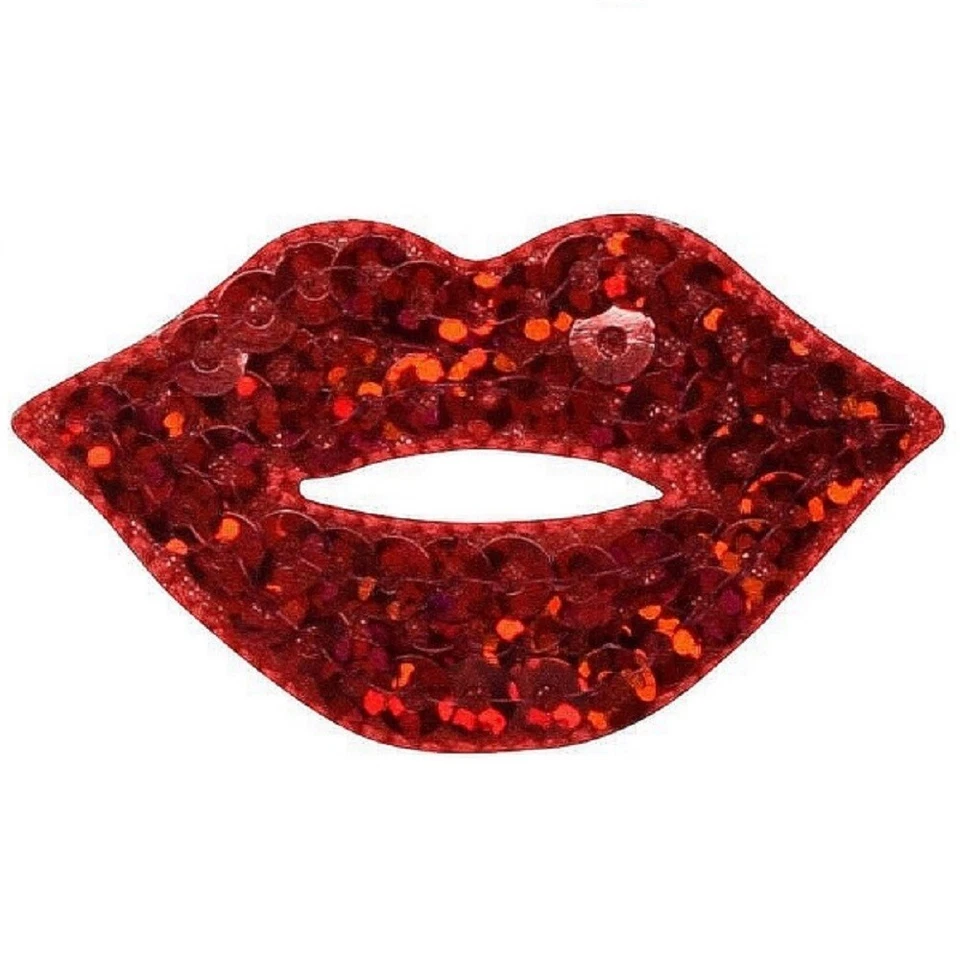 Lips Applique Patch - Sequin Lip With Red Lipstick Badge 1.75" (Iron on) - Image 1 of 1