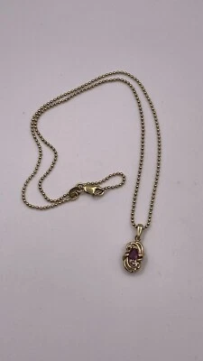 Estate 14K Yellow Gold Ruby & Diamond Fashion Pendant Necklace Chain 3.89 grams - Image 1 of 4