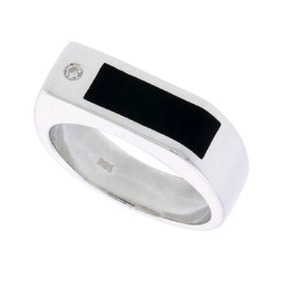 Argento Sterling Uomo ' Anello W/ Rettangolare Onice Nera & Zircone Cubico - Immagine 1 di 2