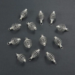 10 Stainless Steel Spiral Bead Cages Lamp Shaped Charms Crystal Holder Pendants - Picture 1 of 2