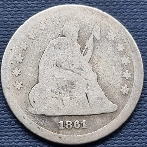 1861 Seated Liberty Quarter 25c Circulated #84150 - Picture 1 of 2