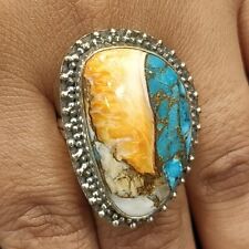 Natural Oyster Turquoise Solid 925 Sterling Silver Boho Women Ring  D58