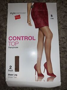 Hanes Control Top Pantyhose Nude Size B Stylessentials 2 Pair  B#52
