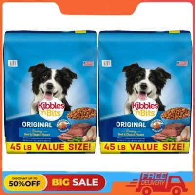 KIBBLES ‘N BITS 2 packs Kibbles 'n Bits Original Savory Beef & Chicken Flavors Dry Dog Food 45lb