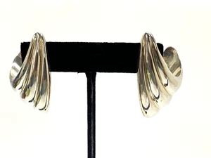 Vintage Bayanihan pierced earrings Sterling Silver 925 ribbed Hoop Earrings 19gm - Picture 1 of 13