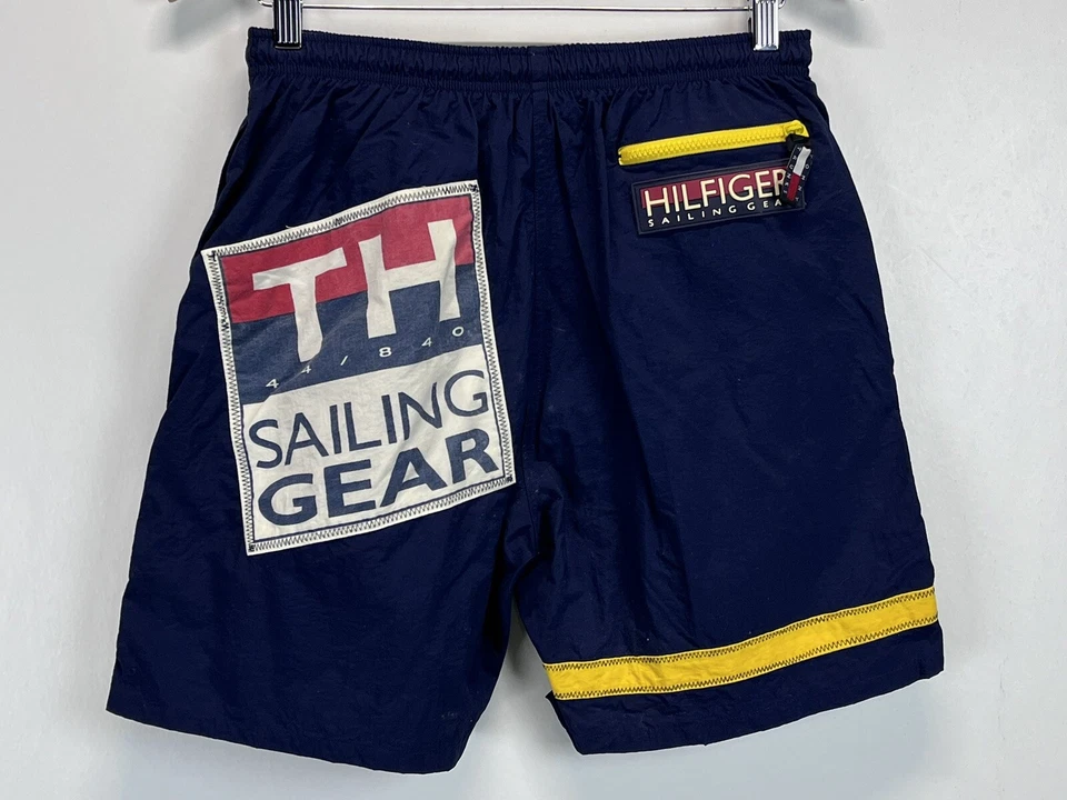 Vintage 90s TOMMY HILFIGER Sailing Gear TH 044 BIG FLAG Swimming Trunks Shorts - Image 1 of 4