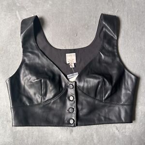 INC Jeannie 1, Top Size 12, Marie Faux Leather Bralette, Color Deep Black, New