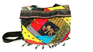 Gigi Bek Original Schultertasche Crazy Quilt Affe Perlen Fransen Handarbeit Boho - Bild 1 von 7