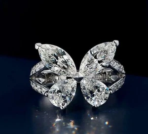 Pear, Marquise & Round Cut 7.62CT Colorless White Diamonds Butterfly Women Ring - Picture 1 of 5