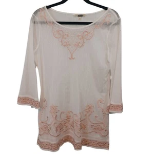Top Gimmicks Mujer Mediano Blanco Naranja Bordado Tejido Malla Transparente Playa... - Imagen 1 de 11