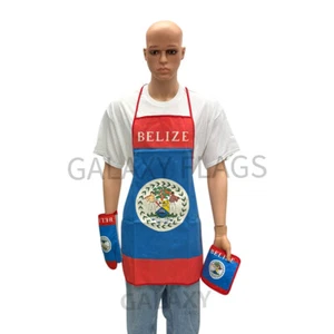 Juego de 3 piezas de cocina y barbacoa con bandera de Belice con delantal horno mitón soporte bandera de Belice - Imagen 1 de 7