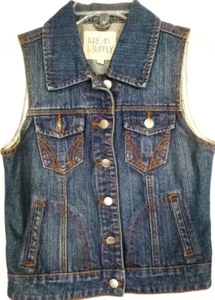 Thread & Supply Womens Misses Denim Jean Jacket Vest, Size Small, Shank Buttons - Picture 1 of 5