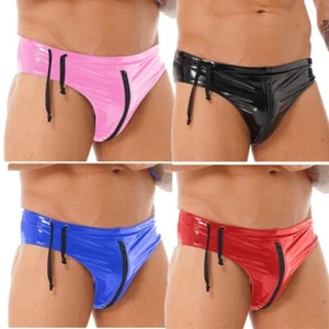 Men Shiny Metallic Underwear Zipper Shorts Boxer Briefs Knickers Panties Bottoms - Picture 1 of 31