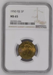 Fiji 3 Pence 1950 NGC MS 65 - Picture 1 of 2