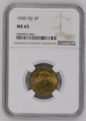 Fiji 3 Pence 1950 NGC MS 65 - Image 1 of 2