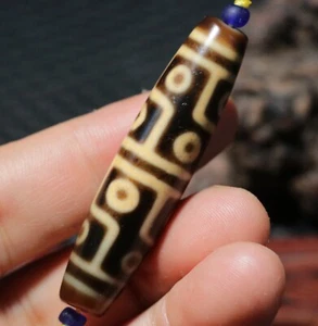 Energy Tibetan Old Agate Ivory Color 12 Eye Rare Elements dZi Bead Pendant $$$ - Picture 1 of 12