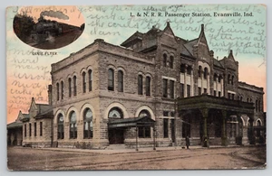 Postkarte Evansville IN L & N Railroad Passenger Station Train Depot 1913  - Bild 1 von 2