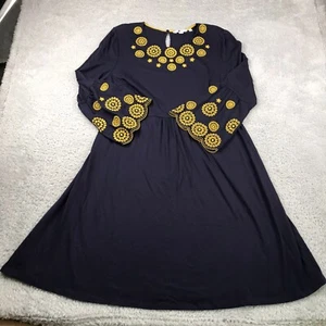 Boden Emilia Embroidered Dress Womens UK 20/US 16R Navy Empire Waist Boho - Picture 1 of 11