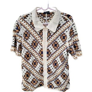 Camisa retro con cuello manga corta con botones de ganchillo mediano Morse code para hombre - Imagen 1 de 11