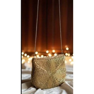 Vintage 1950s Beaded Purse Bag Handmade Hong Kong Gold W/ Chain Strap - Image 1 of 4