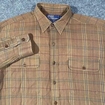 Camisa de trabajo a cuadros de mezcla de algodón de lana Ralph Lauren de colección de los 90 para hombre L de gran tamaño Foto 1 de 4